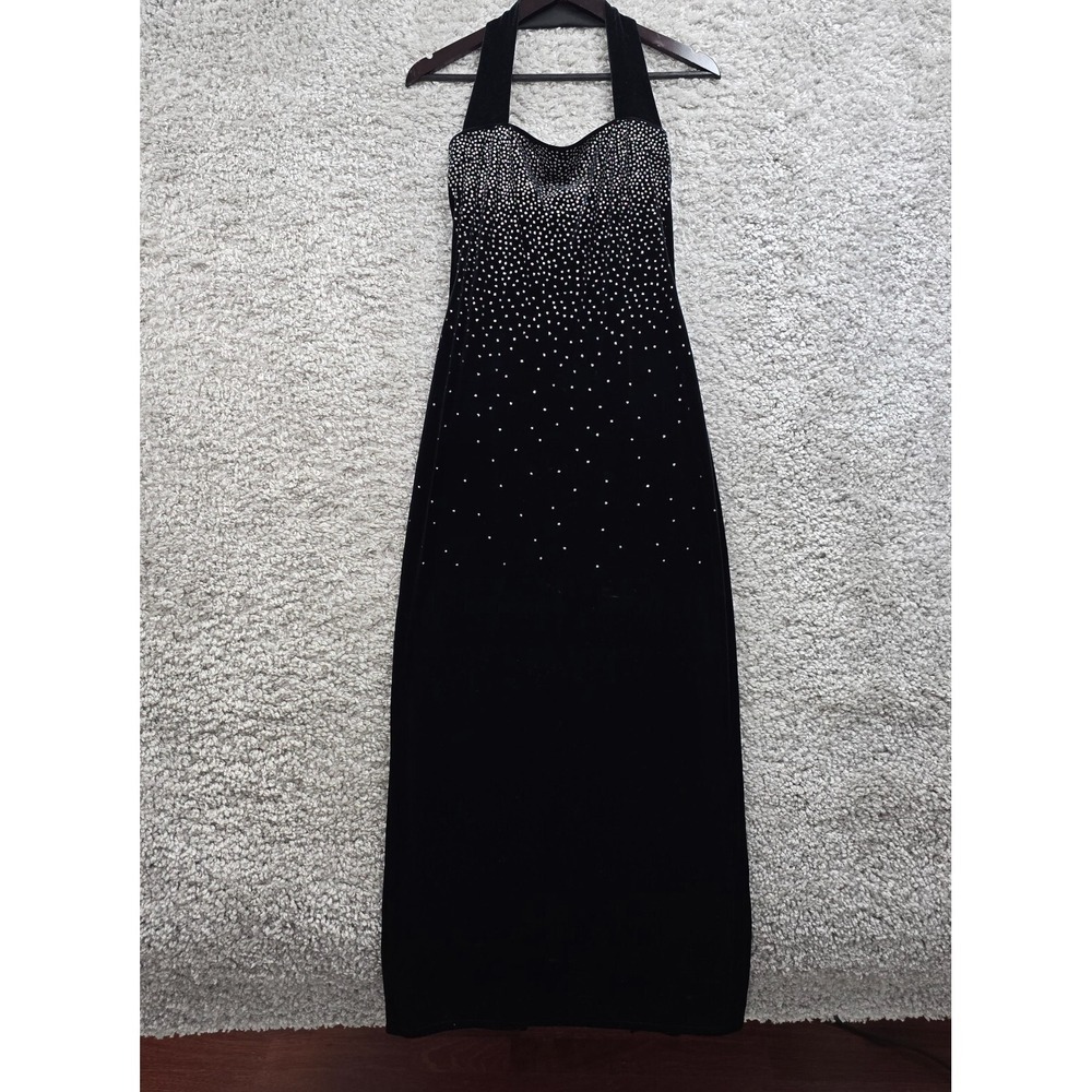 Scott McClintock Halter Gown Womens 8P Black Velvet Rhinestone Millennium 2000